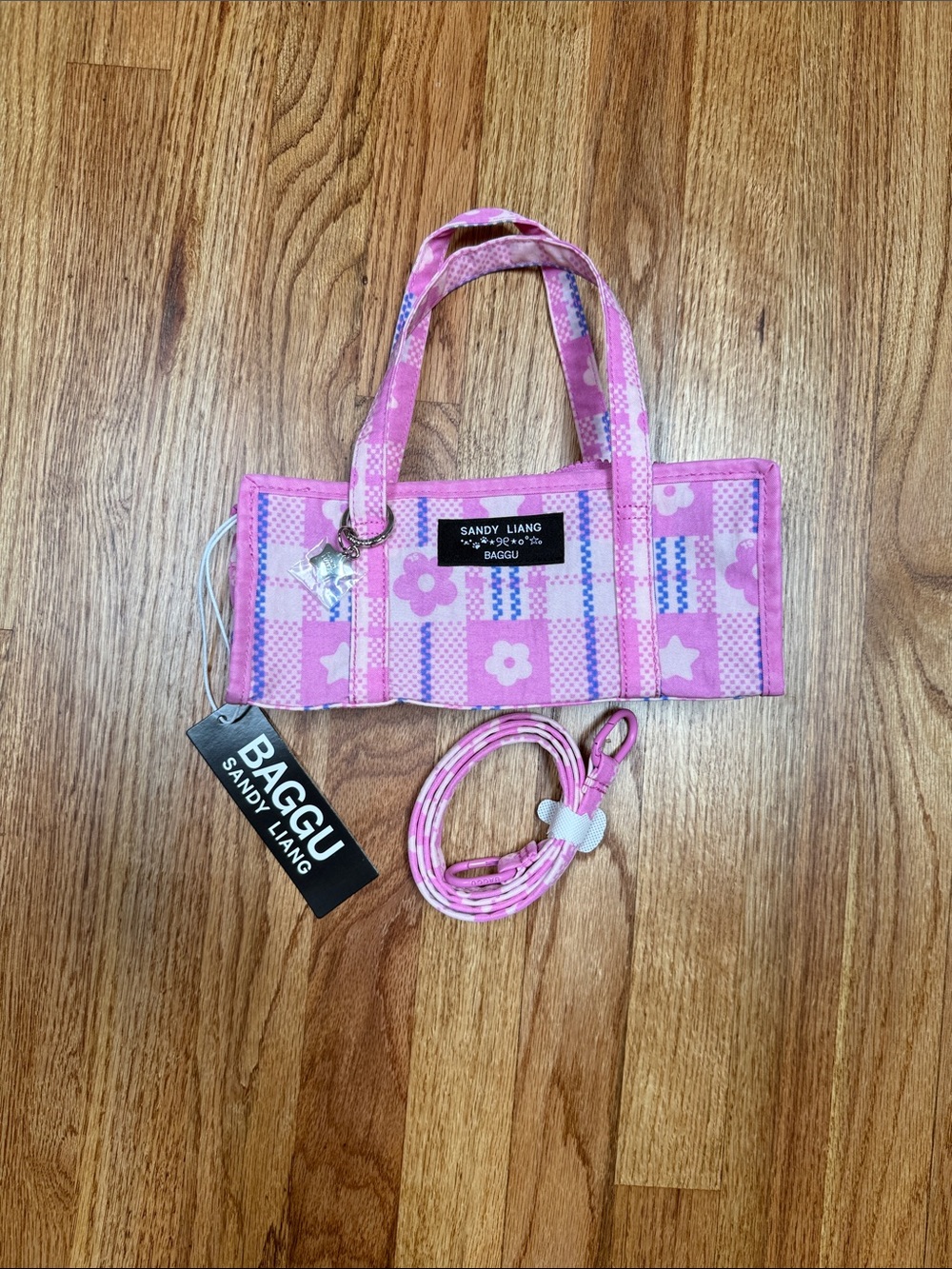 Sandy Liang x Baggu mini nylon market bag plaid pink